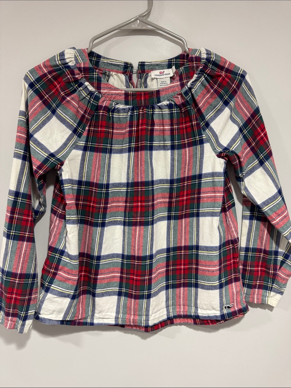 Vineyard Vines Red, White & Blue Plaid Long-Sleeve Peasant Top Girls Size L